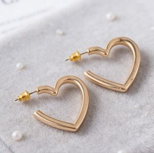 Curated 18K Open Heart Drop Earrings Modern Statement Hoops